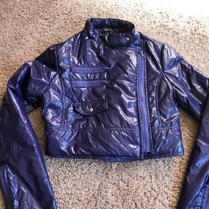 Purple Faux Pleather Cropped Moto Jacket Size Medium